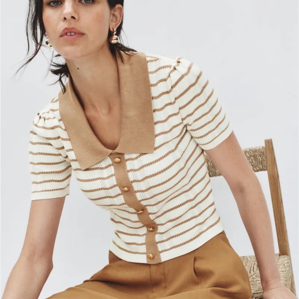 NVLT Short Sleeve Collared Sweater Tan/Cream Size XL